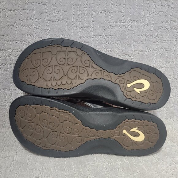 Olukai Ohana Women's Size US 9 Silver Pewter Leather Slip On Flip Flop Sandals - Picture 10 of 10